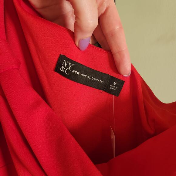 NEW YORK & COMPANY Red Asymmetric Jumpsuit, Size Medium - Picture 13 of 16
